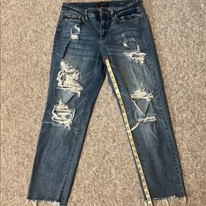 Judy Blue Ripped Straight Leg Jeans - Dark Blue